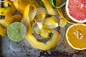 Citrus peels, orange, lemon and grapefruit