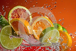 Citrus Splash: Fresh Oranges, Lemons, and Limes in Sparkling Water