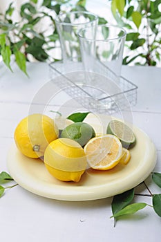 Citrus squeezer and fresh lemons being used to make lemonade