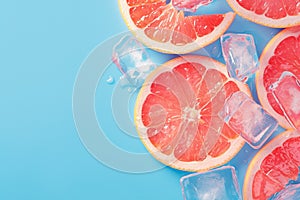 Citrus summer chill 3D composition with grapefruit slices and ice