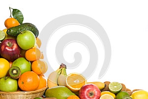 Citrus and tropical fruit on white background