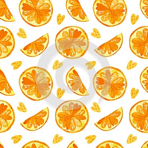 Citruses drawings seamless pattern. Summer fruits texture.