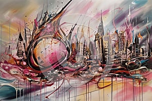 City Abstract colorful acrylic painting in generative AI in Dali style