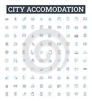 City accomodation vector line icons set. Urban, lodging, housing, habitation, flat, abode, suite illustration outline