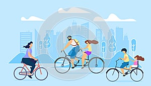 City Active Lifestyle. People Ride on Bicycles.