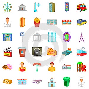 City administration icons set, cartoon style