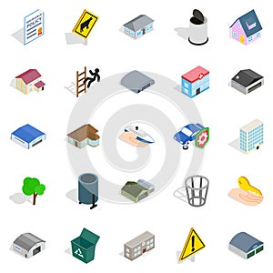 City administration icons set, isometric style