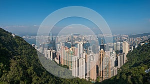 City aerial of Hong Kong - Skyline view of HongKong from Victoria Peak