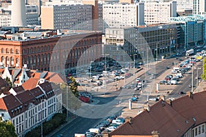 City aerial , urban traffic concept - cars on crossroad in Berlin center,