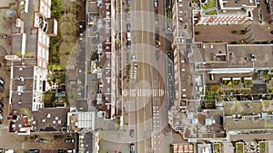 City aerial view over Amsterdam, The Netherlands. View on a Usual Living District with traffic and channel