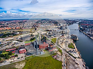 City aerial view over Copenhagen HC Oersted Power Station