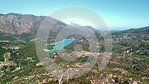 City aerial view sunny day mediterranean beach seaside resort France Lavandou