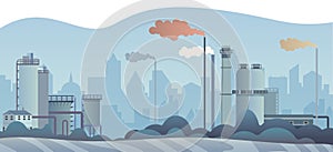 City air pollution, chimneys of power energy, chemical plant, factory pollute environment photo