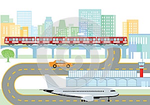 City with airport and metro