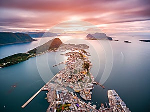 City of Alesund Norway Aerial footage