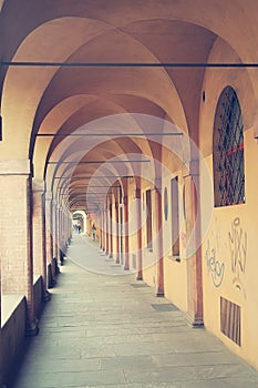City with ancient porticos in Bologna