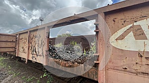 Abandoned trains, ghost tracks, coal photo