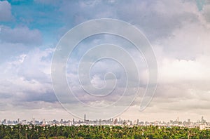 City. Architectural modern buildings in panoramic view on background