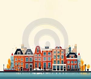 City architecture illustration, colorful buildings in Amsterdam Holland