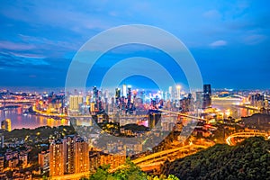 City architecture landscape and colorful lights in Chongqing