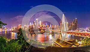 City architecture landscape and colorful lights in Chongqing