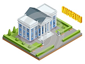 City architecture public government building. Isometric museum building. Exterior of Museum building with title and