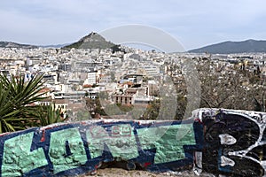 The city of Athens buildings and Lykavittos Hill