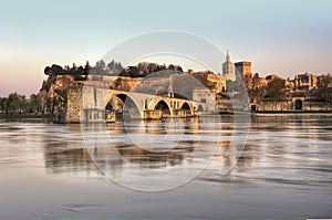 The city of Avignon at sunset