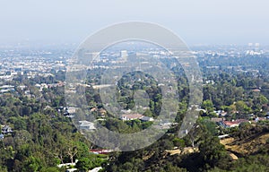 City on a background of mountain range.