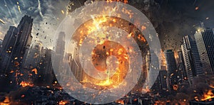 A city is being destroyed by a huge explosion, AI