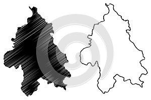 City of Belgrade Republic of Serbia, Districts in Sumadija and Western Serbia map vector illustration, scribble sketch District