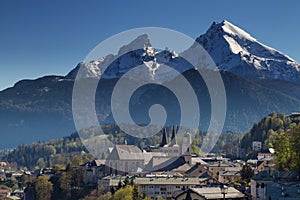 City of Berchtesgaden in fron of the Watzmann mountain range