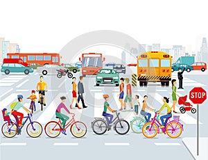 City bicyclists and pedestrians