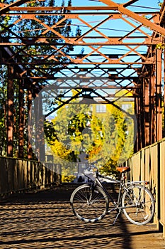 City bike on the greenbelt bridge in downtown Boise Idaho