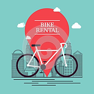 City bike hire rental tours for tourists and city visitors. Vector poster or banner template.