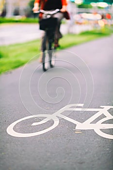 City bike sign on road colorful