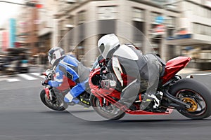 City Biker Gangs running a red light in downtown