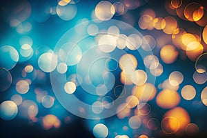 City blurring lights circular bokeh on blue, abstract, backgrounds