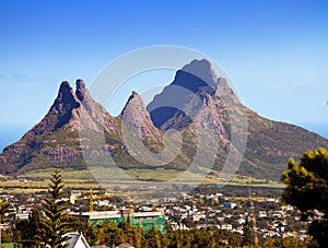 City at the bottom of mountains. Mauritius