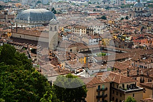 City of Brescia seen from the town castle hill. Lombardy, Italy