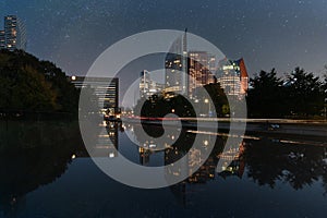 City building center in the hague at night , netherlands