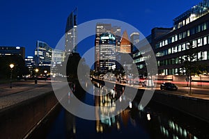 City building center in the hague at night , netherlands