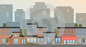 City Building Houses Town View Silhouette Skyline Background