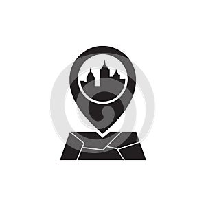 City building with pin map location logo design vector graphic symbol icon illustration creative idea