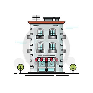 City building vector illustration flat cartoon, line outline urban architecture or construction