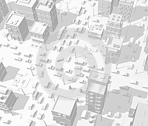 City buildings background street. In light gray tones. Road Intersection traffic jam. High detail 3d city view. Cars end cityscape
