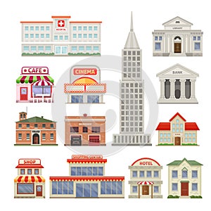 City Buildings Decorative Icons Set
