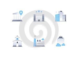 City buildings and infrastructure - flat design style icons set