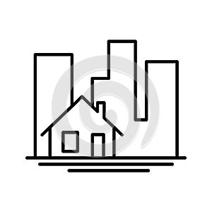 City buildings line icon. Office building, apartment house, business area. Urban life concept. Can be used for topics