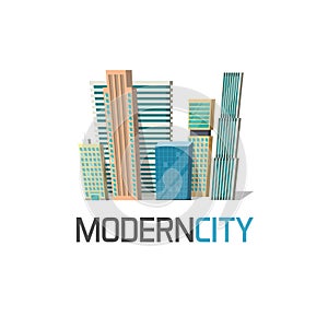 City buildings logo isolated, town construction concept, modern skyscrapers